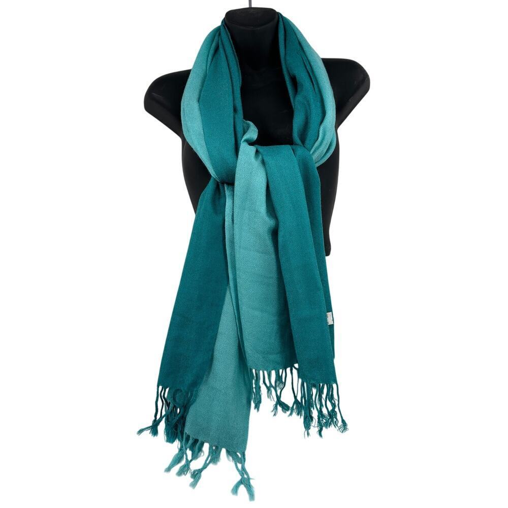 Pashmina Neck Scarf Fringe Teal Ombre 100%‎ Pashmina 72 Inches Long - Picture 2 of 6